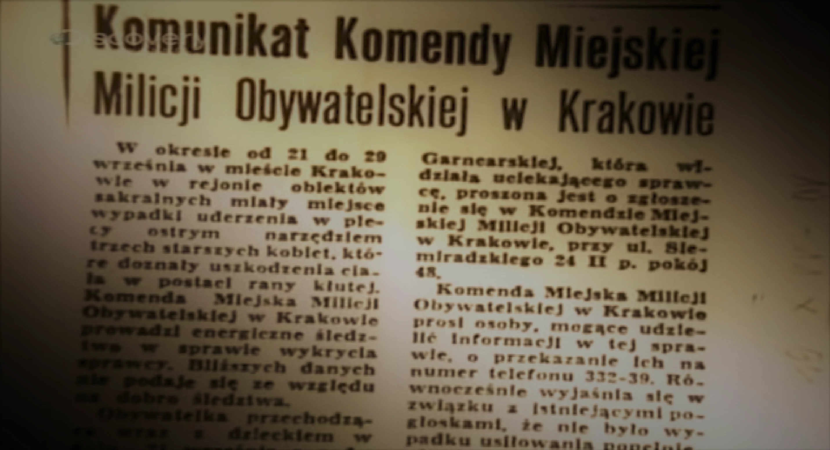 Komunikat Komendy Milicji Obywatelskiej (screenshot - Discovery/YouTube)