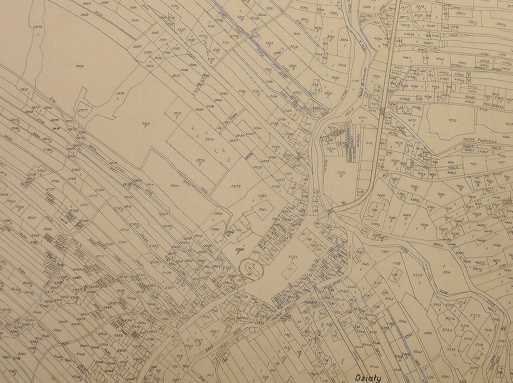 Przekształcenie działki rolnej - mapa katastralna Bukowska, rok 1906 Galicja
